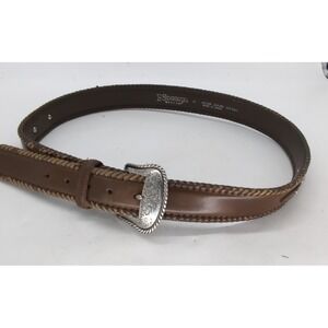 NOCONA Western Cowboy Brown LEATHER BELT Silver Tone Buckle size 38. A15